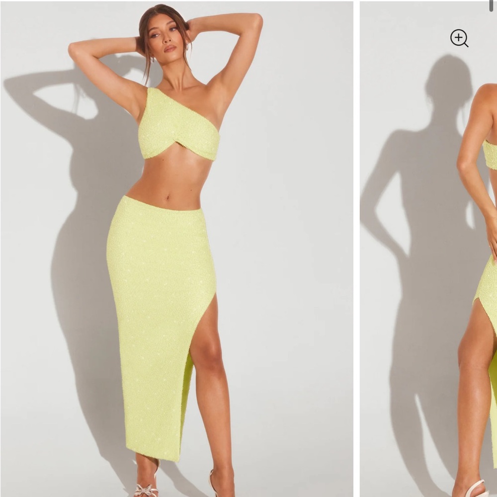 NWT Oh Polly Bright Green Embellished Skirt and Top Set (can sell separate)